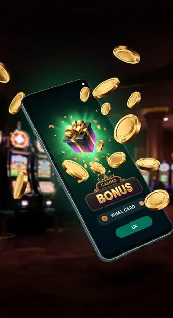 Image représentant un joueur consultant les offres de bonus Lucky8 Casino sur une tablette, avec des pièces d'or et des jetons virtuels.